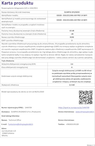 Olimpia Splendid 02028 Dolceclima Air Pro 14 Mobiles Klimagerät WiFi Ready 14.000 BTU/h, 3,52 kW, Natural Gas R290, Design Made in Italy