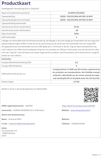 Olimpia Splendid 02028 Dolceclima Air Pro 14 Mobiles Klimagerät WiFi Ready 14.000 BTU/h, 3,52 kW, Natural Gas R290, Design Made in Italy