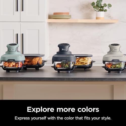 Ninja Crispi 4-in-1 Portable Glass Air Fryer Cooking System, 1500W, 4QT & 6-Cup TempWare Glass Containers with Storage Lids, Microwave, Freezer & Dishwasher Safe, Cyberspace Gray, FN101GY