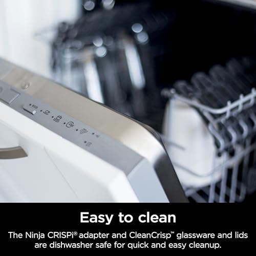 Ninja Crispi 4-in-1 Portable Glass Air Fryer Cooking System, 1500W, 4QT & 6-Cup TempWare Glass Containers with Storage Lids, Microwave, Freezer & Dishwasher Safe, Cyberspace Gray, FN101GY