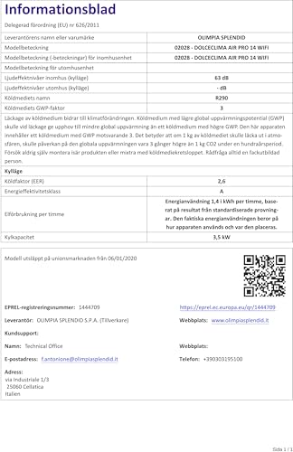 Olimpia Splendid 02028 Dolceclima Air Pro 14 Mobiles Klimagerät WiFi Ready 14.000 BTU/h, 3,52 kW, Natural Gas R290, Design Made in Italy