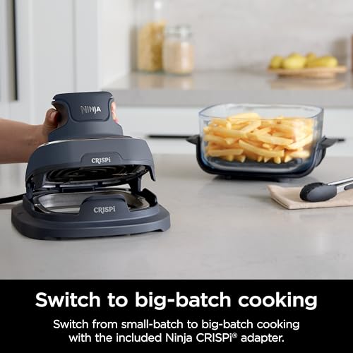 Ninja Crispi 4-in-1 Portable Glass Air Fryer Cooking System, 1500W, 4QT & 6-Cup TempWare Glass Containers with Storage Lids, Microwave, Freezer & Dishwasher Safe, Cyberspace Gray, FN101GY