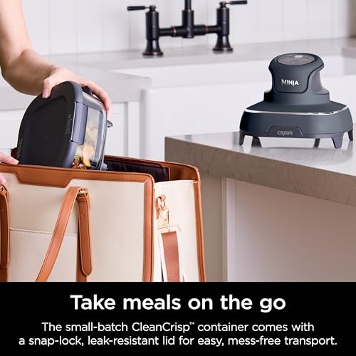 Ninja Crispi 4-in-1 Portable Glass Air Fryer Cooking System, 1500W, 4QT & 6-Cup TempWare Glass Containers with Storage Lids, Microwave, Freezer & Dishwasher Safe, Cyberspace Gray, FN101GY