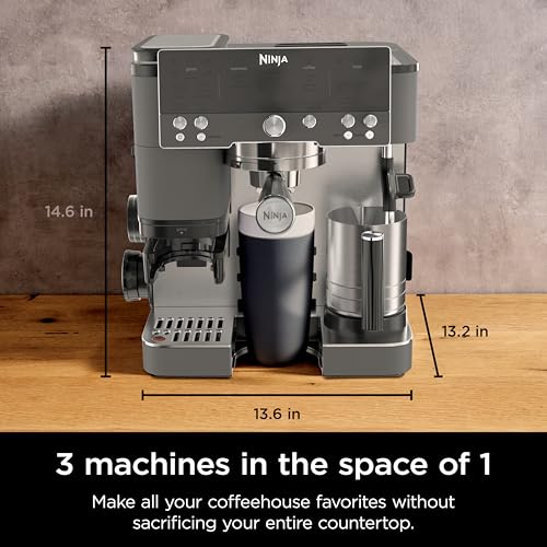 Ninja Luxe Cafe Premier Series, Espresso Machine, Drip Coffee, Rapid Cold Brew, Integrated Grinder, Hands-Free Frother, with Knock Box, Water Filter, Cleaning Tablets, Descaler, ES601GM