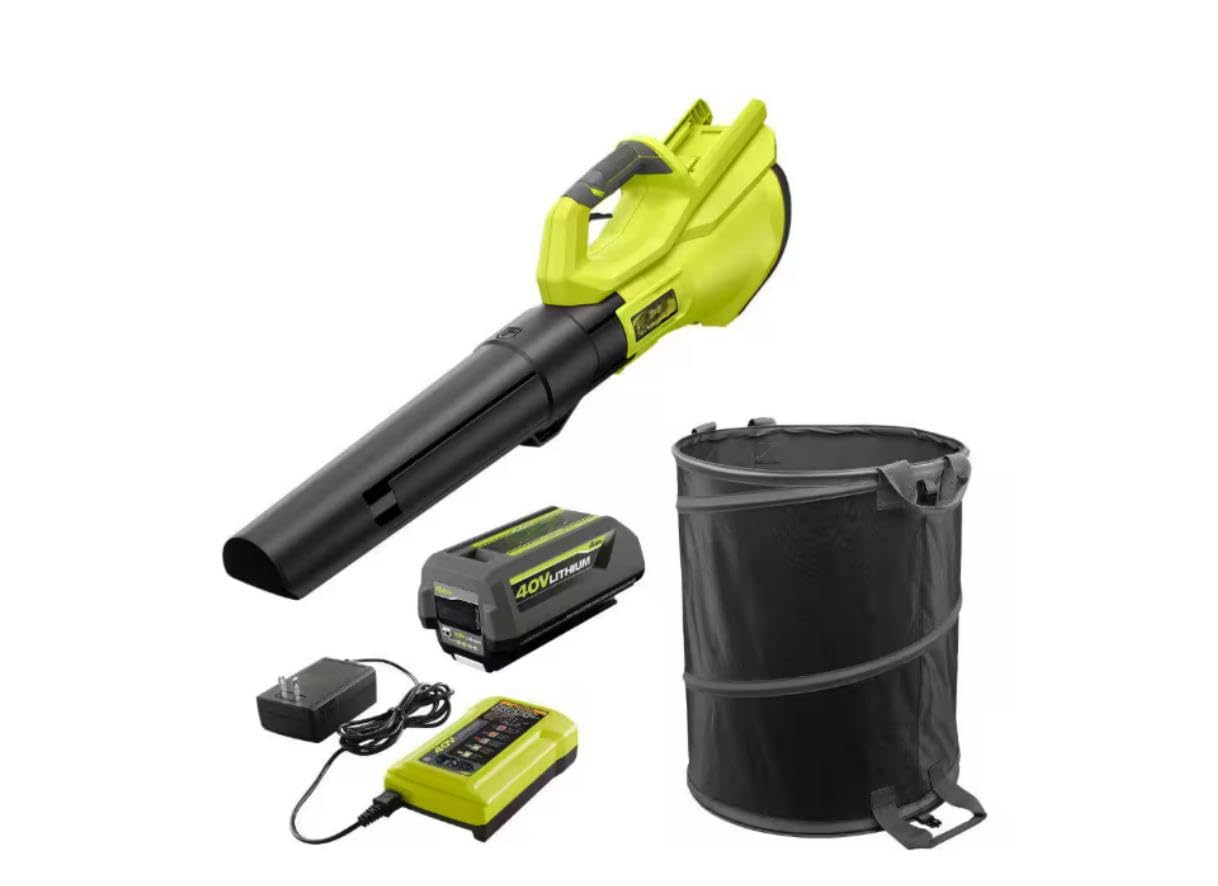 RY40LB01K-AC04313 Fits for Ryobi 40V 120 MPH 550 CFM Cordless Battery Blower and Lawn and leaf bag with 4.0 Ah Battery and Charger
