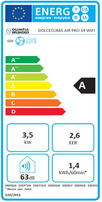 Olimpia Splendid 02028 Dolceclima Air Pro 14 Mobiles Klimagerät WiFi Ready 14.000 BTU/h, 3,52 kW, Natural Gas R290, Design Made in Italy
