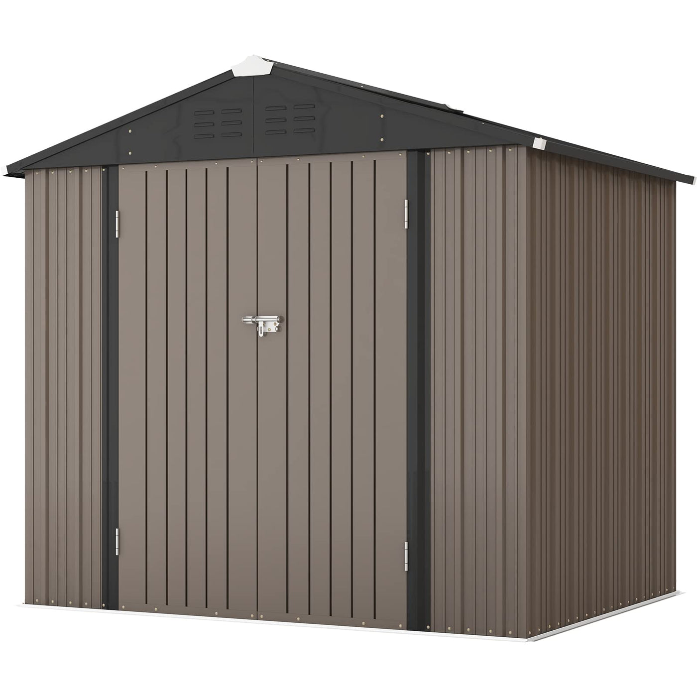Patiowell 8x6 FT Outdoor Storage Shed, Metal Tool shed & Outdoor Storage with Lockable Doors & Air Vents, for Backyard Garden Patio, Brown