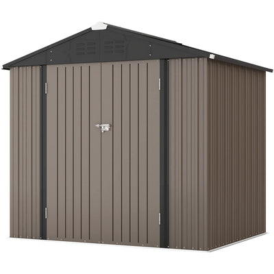 Patiowell 8x6 FT Outdoor Storage Shed, Metal Tool shed & Outdoor Storage with Lockable Doors & Air Vents, for Backyard Garden Patio, Brown