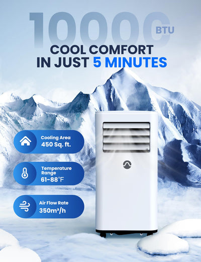 Portable Air Conditioners, 10000 BTU Air Conditioner Portable for Room up to 450 Sq. Ft., 3-in-1 Portable AC Unit with Digital Display, Remote Control, Window Installation Kit, 24H Timer, Sleep Mode