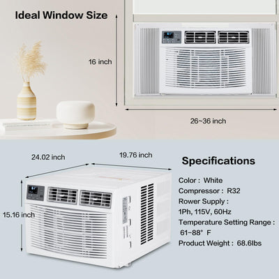 ROVSUN 8000 BTU Air Conditioner Window Unit with Heat, 4-in-1 Window AC Unit Cooler, Heater, Dehumidifier & Fan with Timer, Remote Control & Installation Kit for Rooms up to 350 Sq. Ft, 115V/60Hz