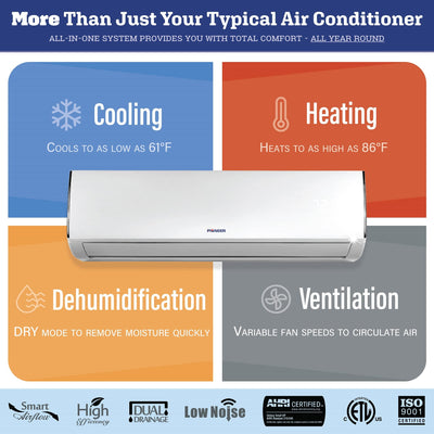 Pioneer Diamante Series Ductless Mini-Split Air Conditioner Inverter Heat Pump Full Set with 16 Ft. Kit