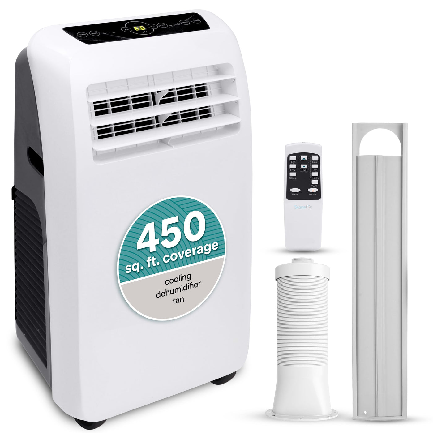 SereneLife Small Air Conditioner Portable 10,000 BTU with Built-in Dehumidifier - Portable AC unit for rooms up to 450 sq ft - Remote Control, Window Mount Exhaust Kit