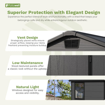 Patiowell 6 x 4 FT Plastic Outdoor Storage Shed with Floor, Resin Outside Tool Shed with Window and Lockable Door for Backyard, Garden, Tool Storage Use, Easy to Install, Dark Grey