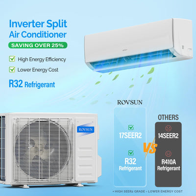 ROVSUN 11500 BTU Wifi Enabled Mini Split Air Conditioner & Heater, 17 SEER2 115V Inverter Ductless Wall AC Unit with Pre-Charged Condenser, Heat Pump & Installation Kit