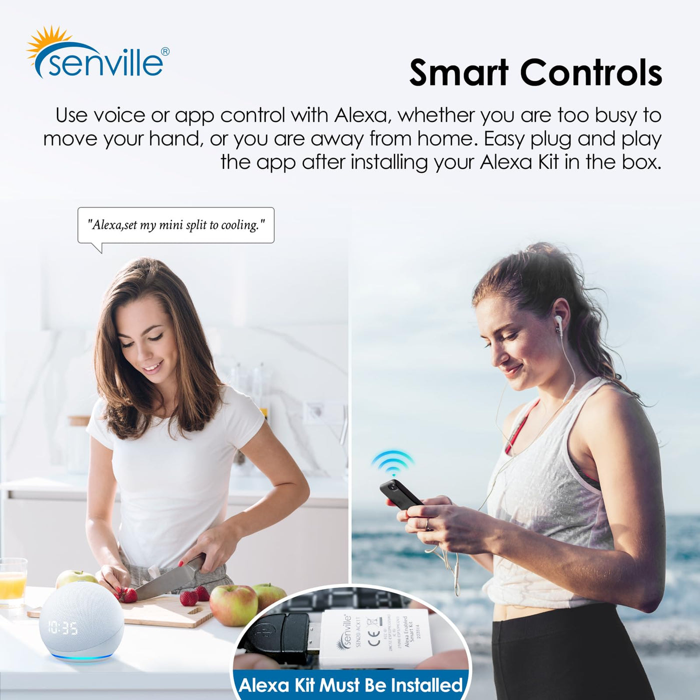 Senville AURA Series Mini Split Air Conditioner Inverter Heat Pump, 24000 BTU, Works with Alexa, Energy Star, White