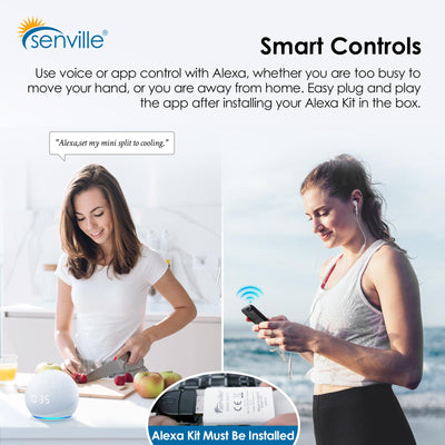 Senville AURA Series Mini Split Air Conditioner Inverter Heat Pump, 24000 BTU, Works with Alexa, Energy Star, White