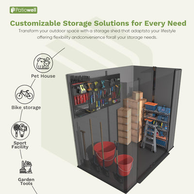 Patiowell 6 x 4 FT Plastic Outdoor Storage Shed with Floor, Resin Outside Tool Shed with Window and Lockable Door for Backyard, Garden, Tool Storage Use, Easy to Install, Dark Grey