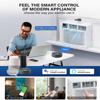 ROVSUN 12000 BTU Window Air Conditioner with Heat, Window AC Unit & Heater Combo with APP & Voice Smart Control, Timer Function & Easy Installation Kit, Work with Alexa/Google Assistant, 208/230V