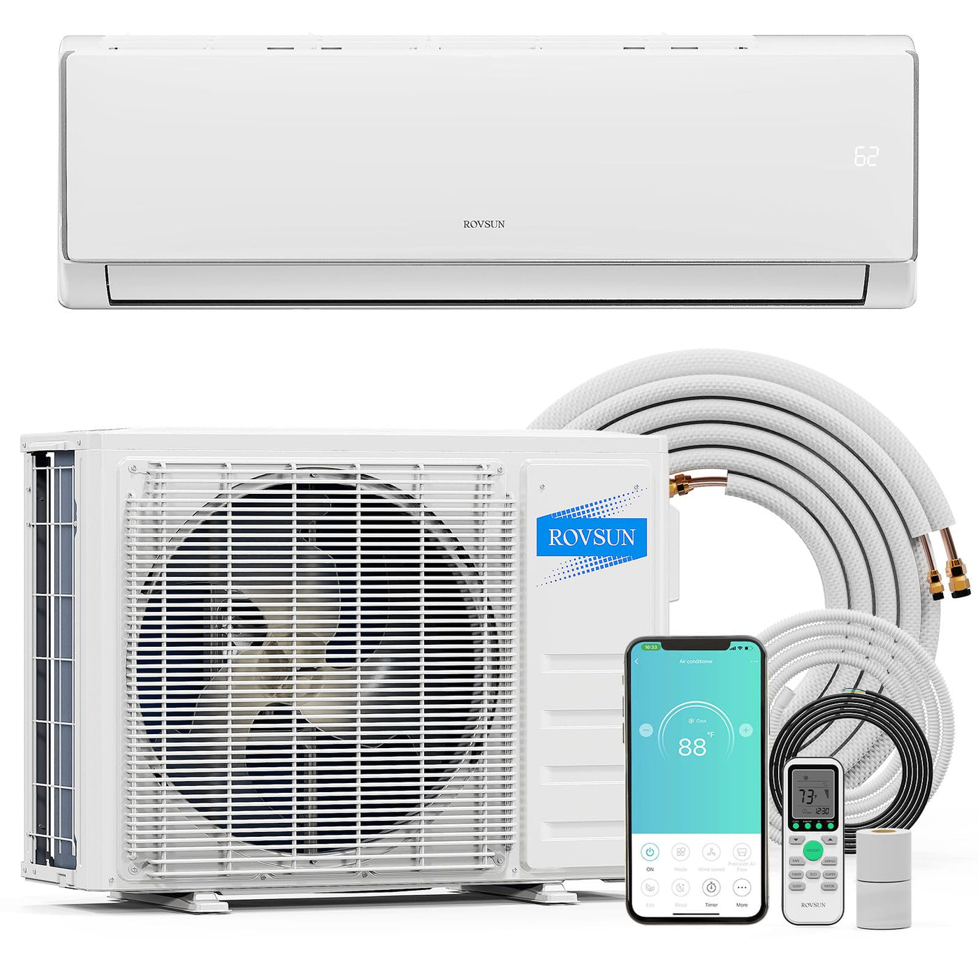 ROVSUN 11500 BTU Wifi Enabled Mini Split Air Conditioner & Heater, 17 SEER2 115V Inverter Ductless Wall AC Unit with Pre-Charged Condenser, Heat Pump & Installation Kit