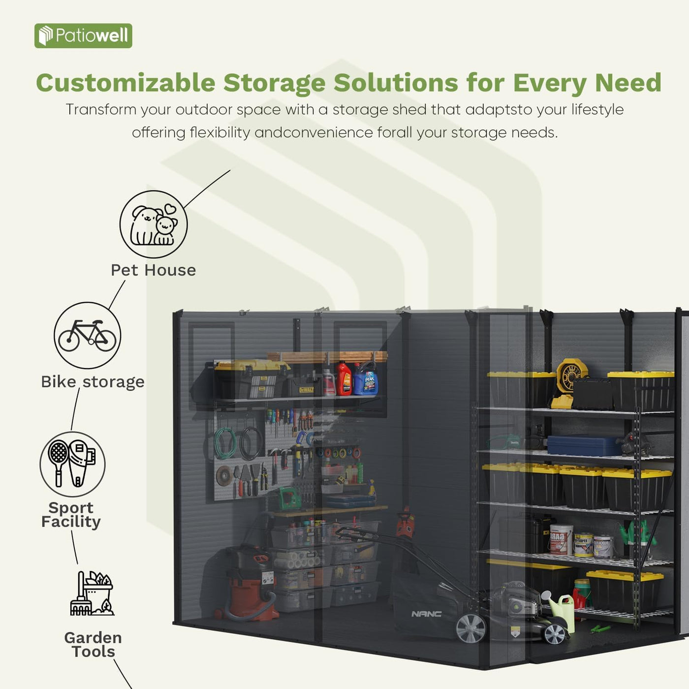 Patiowell 6 x 8 FT Plastic Outdoor Storage Shed with Floor - Weatherproof Resin Tool Shed, Lockable Door & 2 Windows, Easy Assembly for Garden, Backyard, Lawn Equipment (Dark Grey)