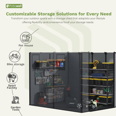 Patiowell 6 x 8 FT Plastic Outdoor Storage Shed with Floor - Weatherproof Resin Tool Shed, Lockable Door & 2 Windows, Easy Assembly for Garden, Backyard, Lawn Equipment (Dark Grey)