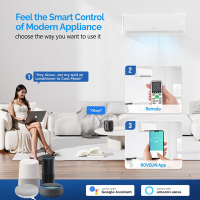 ROVSUN 11500 BTU Wifi Enabled Mini Split Air Conditioner & Heater, 17 SEER2 115V Inverter Ductless Wall AC Unit with Pre-Charged Condenser, Heat Pump & Installation Kit