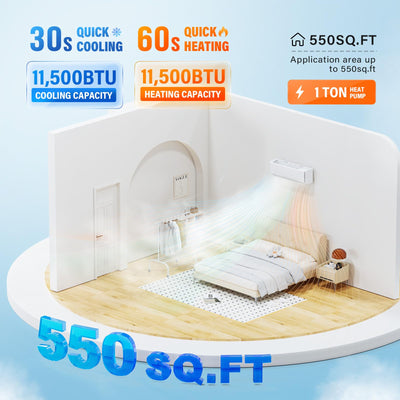 ROVSUN 11500 BTU Wifi Enabled Mini Split Air Conditioner & Heater, 17 SEER2 115V Inverter Ductless Wall AC Unit with Pre-Charged Condenser, Heat Pump & Installation Kit