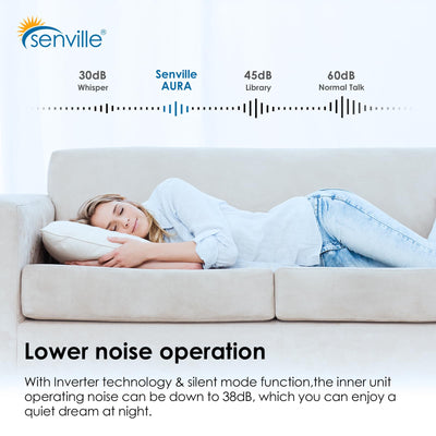 Senville AURA Series Mini Split Air Conditioner Inverter Heat Pump, 24000 BTU, Works with Alexa, Energy Star, White