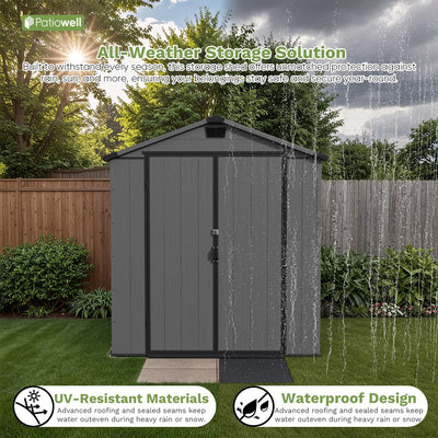Patiowell 6 x 8 FT Plastic Outdoor Storage Shed with Floor - Weatherproof Resin Tool Shed, Lockable Door & 2 Windows, Easy Assembly for Garden, Backyard, Lawn Equipment (Dark Grey)