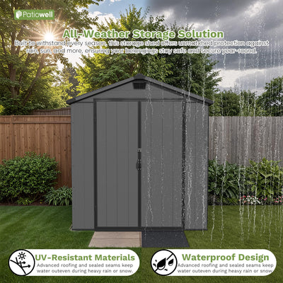 Patiowell 6 x 4 FT Plastic Outdoor Storage Shed with Floor, Resin Outside Tool Shed with Window and Lockable Door for Backyard, Garden, Tool Storage Use, Easy to Install, Dark Grey