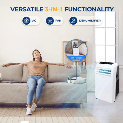 SereneLife Small Air Conditioner Portable 10,000 BTU with Built-in Dehumidifier - Portable AC unit for rooms up to 450 sq ft - Remote Control, Window Mount Exhaust Kit
